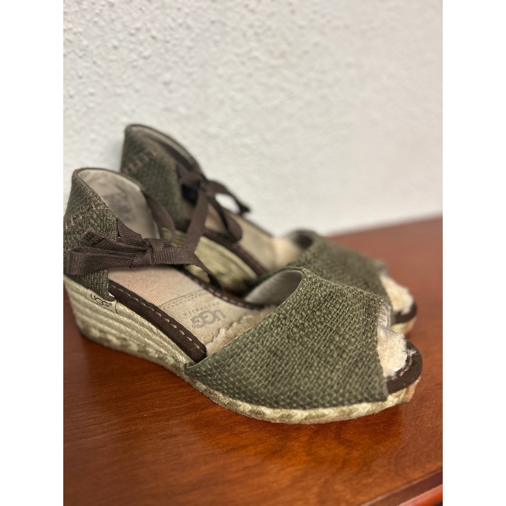 UGG Australia Lucianna Olive Green Espadrille Wedge Sandals 1000392 Size 7